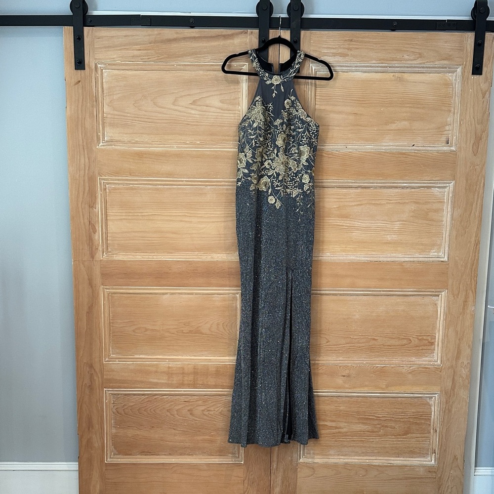 Elegant Gray and Gold Women's Dress